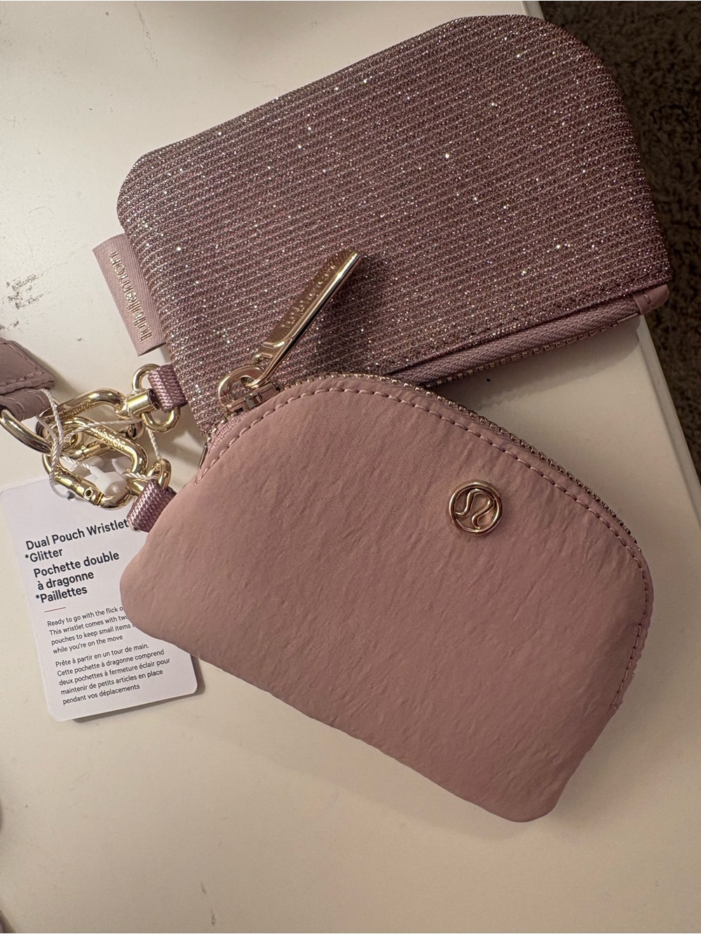 Lululemon Pink Wristlet Keychain Duo with Sparkle Pouch - Picture 4 of 5